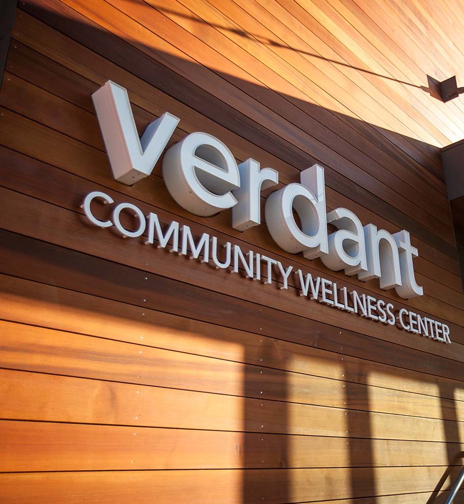 front door of Verdant community wellness center sign