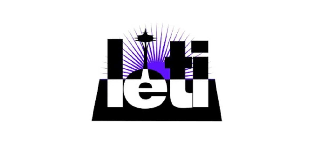 Leti logo: Words LETI with space needle on top of letter E