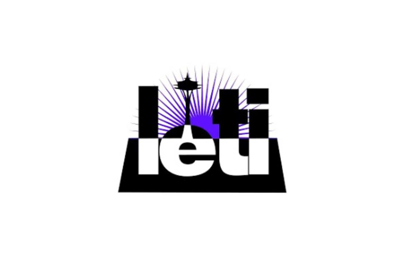 Leti logo: Words LETI with space needle on top of letter E